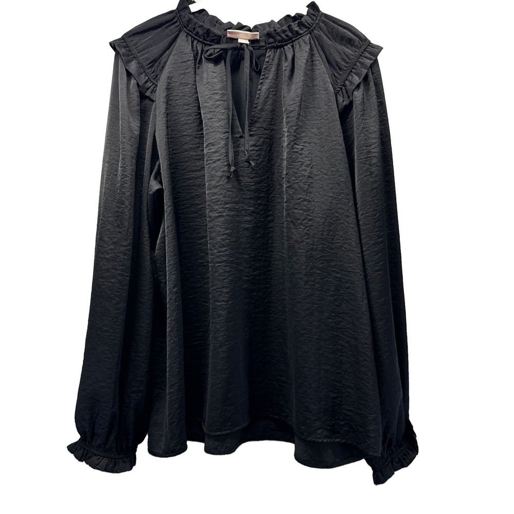 Knox Rose Women's Top Size XL Solid Black Gothic Long Sleeves Whimsigoth Ruffles